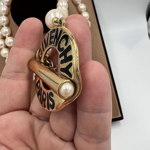 Vintage Givenchy Paris Chunky Faux Pearl Gold Tone Runway 80's Necklace Knotted - Picture 4 of 9